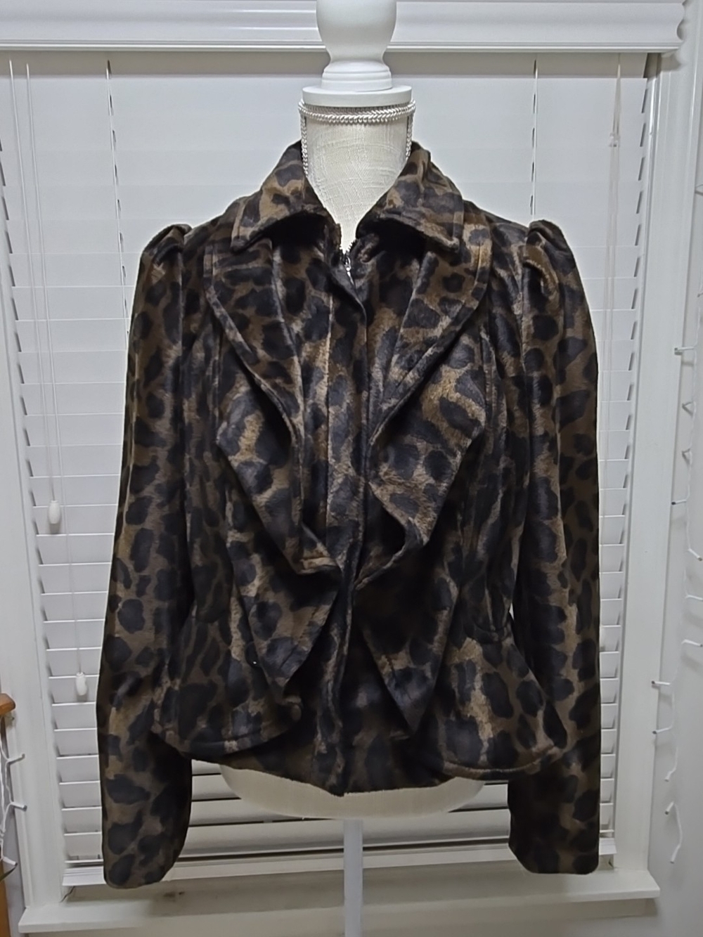 INC International Concepts Leopard-Print Ruffle Front Jacket - Brown & Black